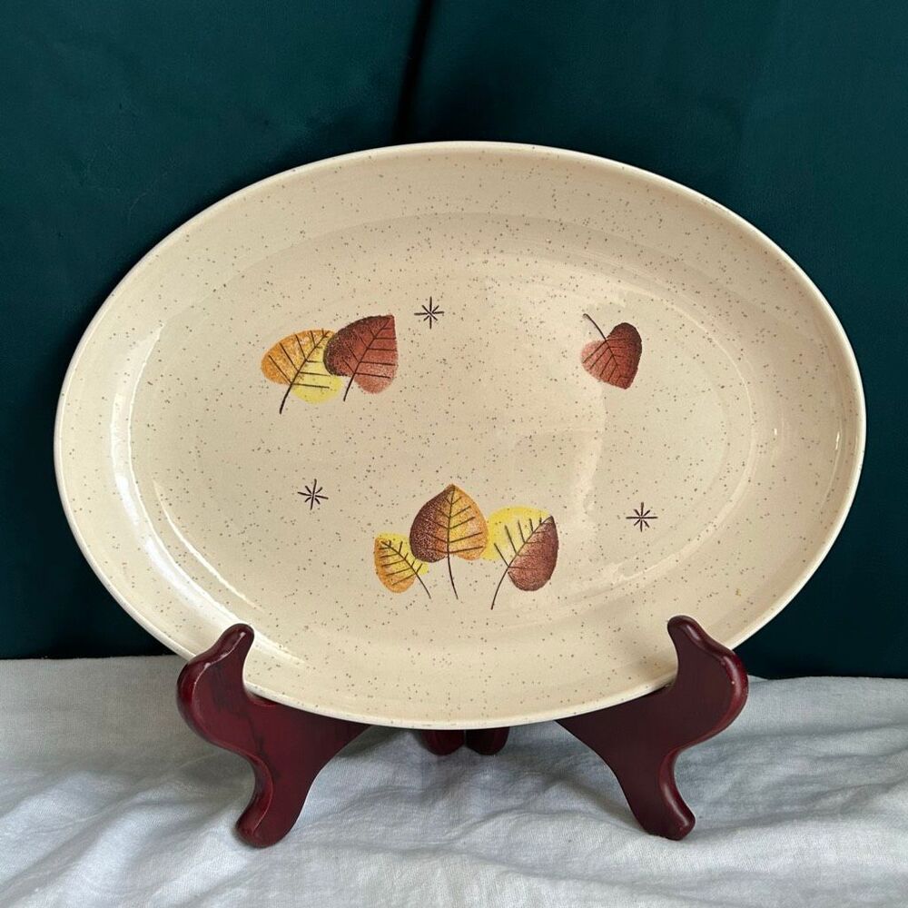 Vernon Ware Sherwood Metlox Poppytrail Oval Platter Autumn Leaves Starburst